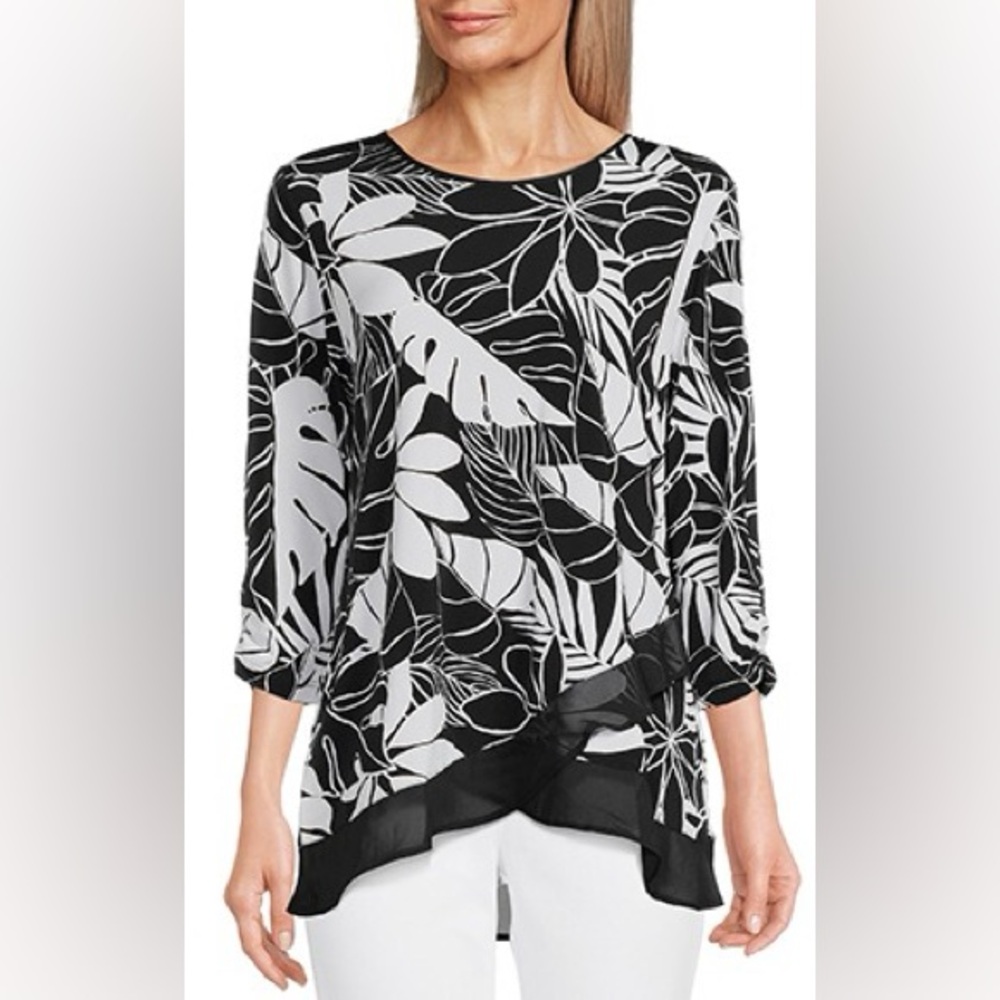 Allison Daley Monochrome Leaf Print Blouse
